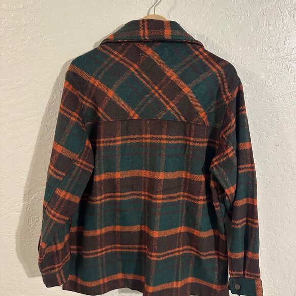 Ashley Outerwear Wool Blend Green and Orange Button Up Plaid Shacket - Picture 12 of 12